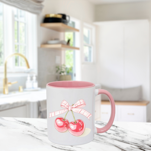 Cute Cherry Tartan Bow Mug