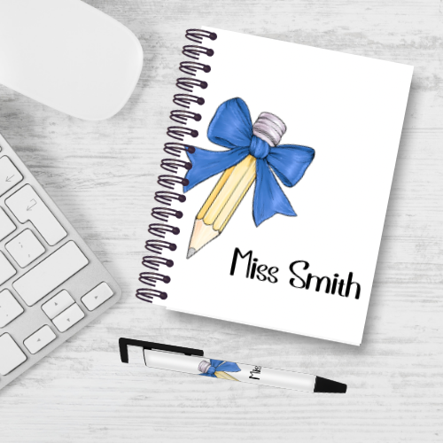 Personalised Pencil Bow Teacher Notebook & Pen Bundle