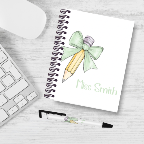 Personalised Pencil Bow Teacher Notebook & Pen Bundle