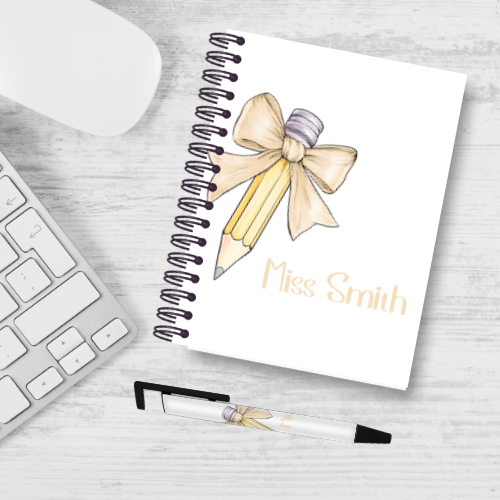 Personalised Pencil Bow Teacher Notebook & Pen Bundle
