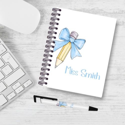 Personalised Pencil Bow Teacher Notebook & Pen Bundle