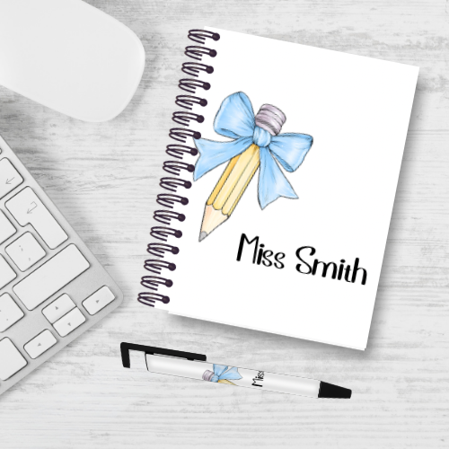 Personalised Pencil Bow Teacher Notebook & Pen Bundle