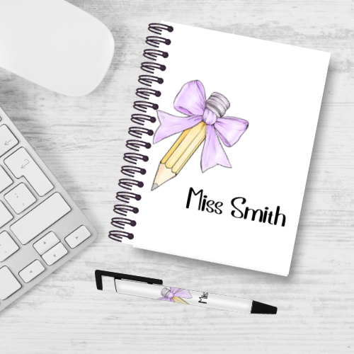 Personalised Pencil Bow Teacher Notebook & Pen Bundle