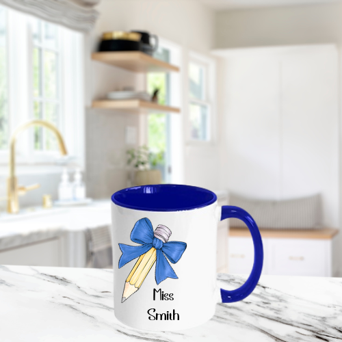 Personalised Teacher Pencil Bow Mug