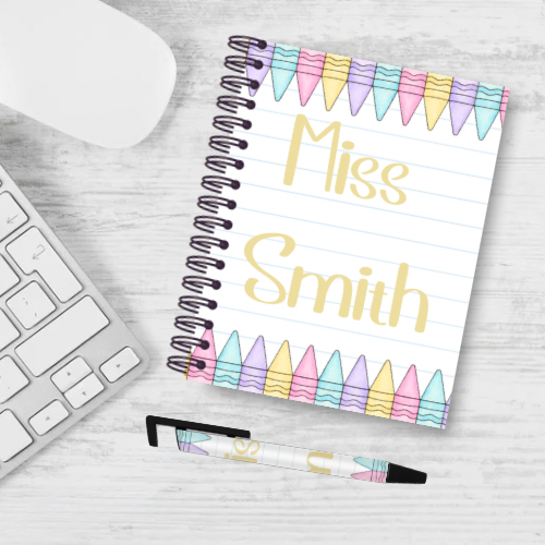 Personalised Crayon Themed Teacher Notebook & Pen Bundle