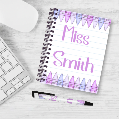 Personalised Crayon Themed Teacher Notebook & Pen Bundle