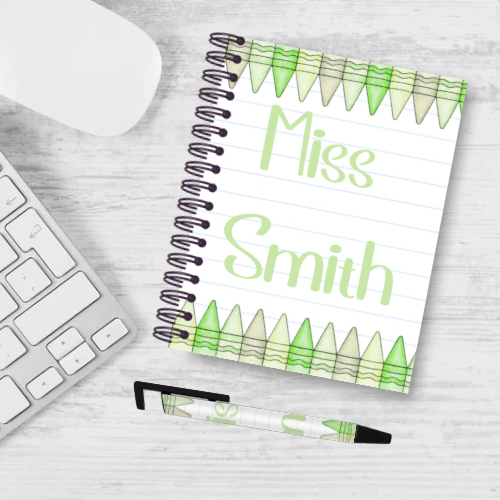 Personalised Crayon Themed Teacher Notebook & Pen Bundle