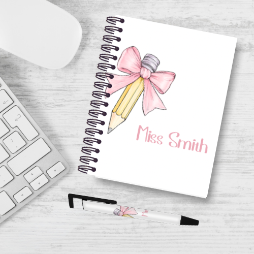Personalised Pencil Bow Teacher Notebook & Pen Bundle