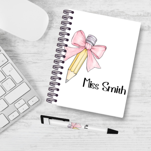 Personalised Pencil Bow Teacher Notebook & Pen Bundle