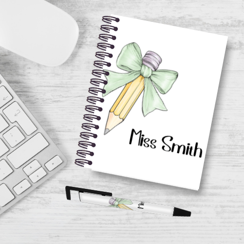 Personalised Pencil Bow Teacher Notebook & Pen Bundle