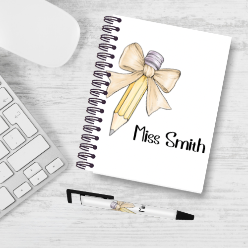 Personalised Pencil Bow Teacher Notebook & Pen Bundle