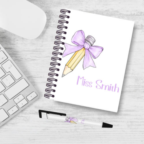 Personalised Pencil Bow Teacher Notebook & Pen Bundle