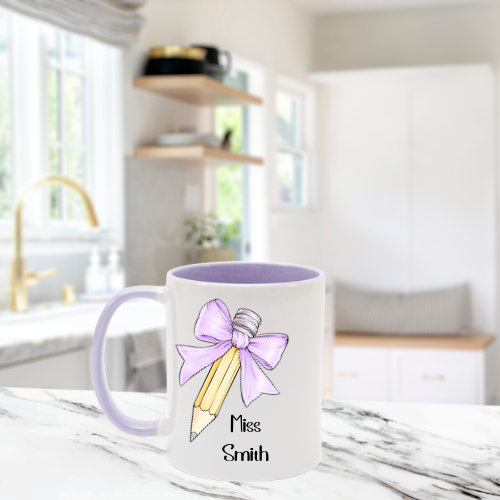 Personalised Teacher Pencil Bow Mug
