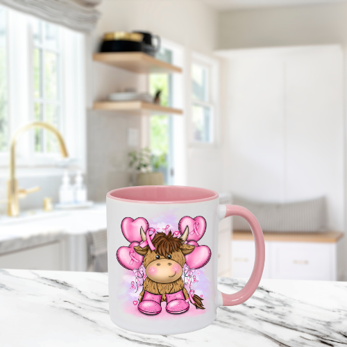 Breast Cancer Awareness Highland Cow Mug