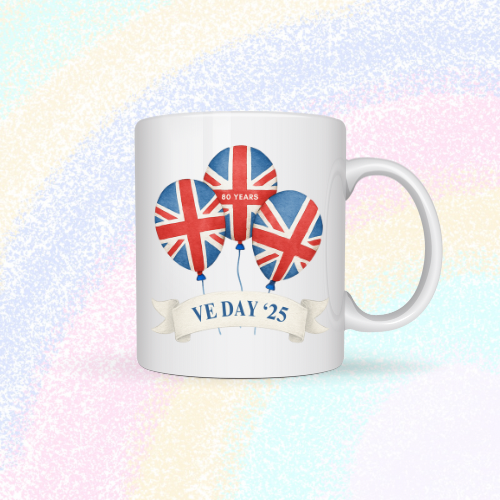 VE Day Union Jack Balloons Mug