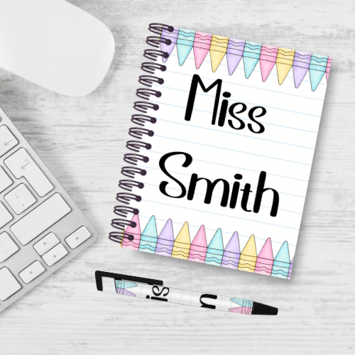 Personalised Crayon Themed Teacher Notebook & Pen Bundle