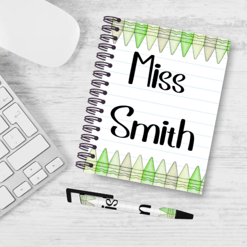 Personalised Crayon Themed Teacher Notebook & Pen Bundle