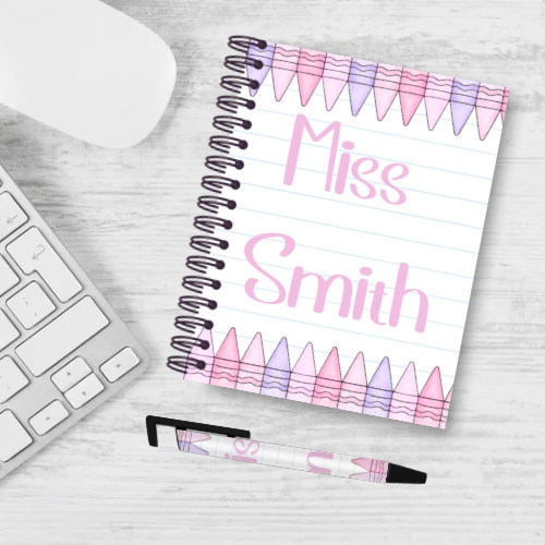 Personalised Crayon Themed Teacher Notebook & Pen Bundle