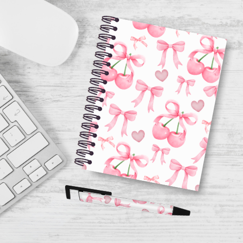 Cute Cherry Bow Design Notebook & Pen Bundle