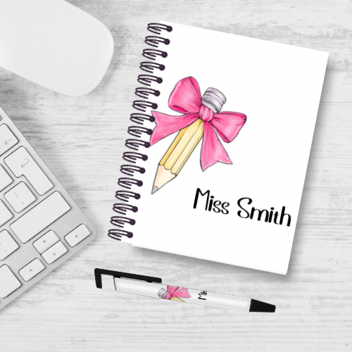 Personalised Pencil Bow Teacher Notebook & Pen Bundle
