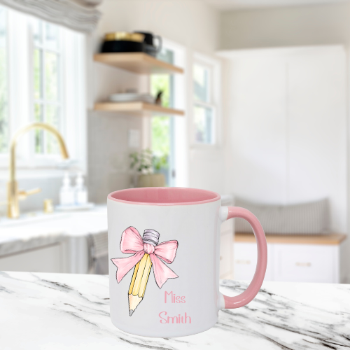 Personalised Teacher Pencil Bow Mug
