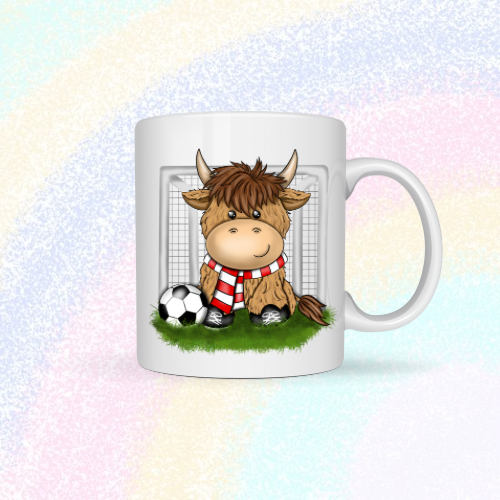 Football Highland Cow Mug - Red & White